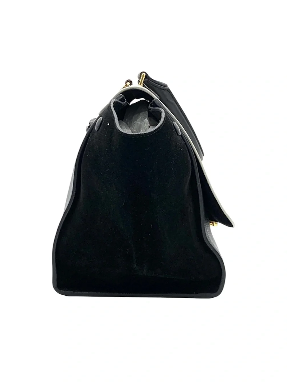 Celine Black and White Trapeze Satchel with Gold Hardware